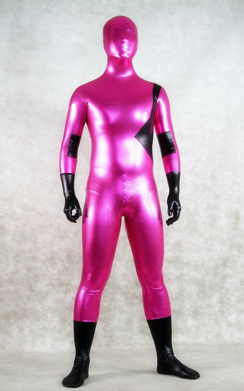 Fushia Black Shiny Spandex Zentai Suit